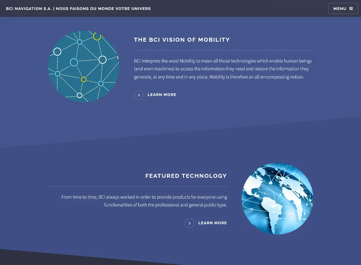 BCI Navigation frontpage mobile design