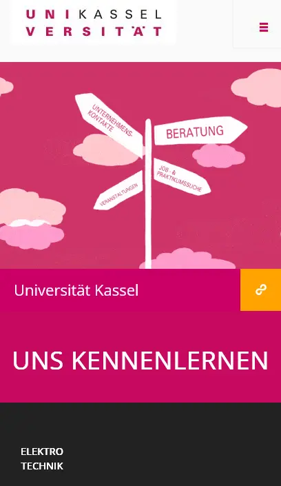 Universität Kassel mobile homepage design