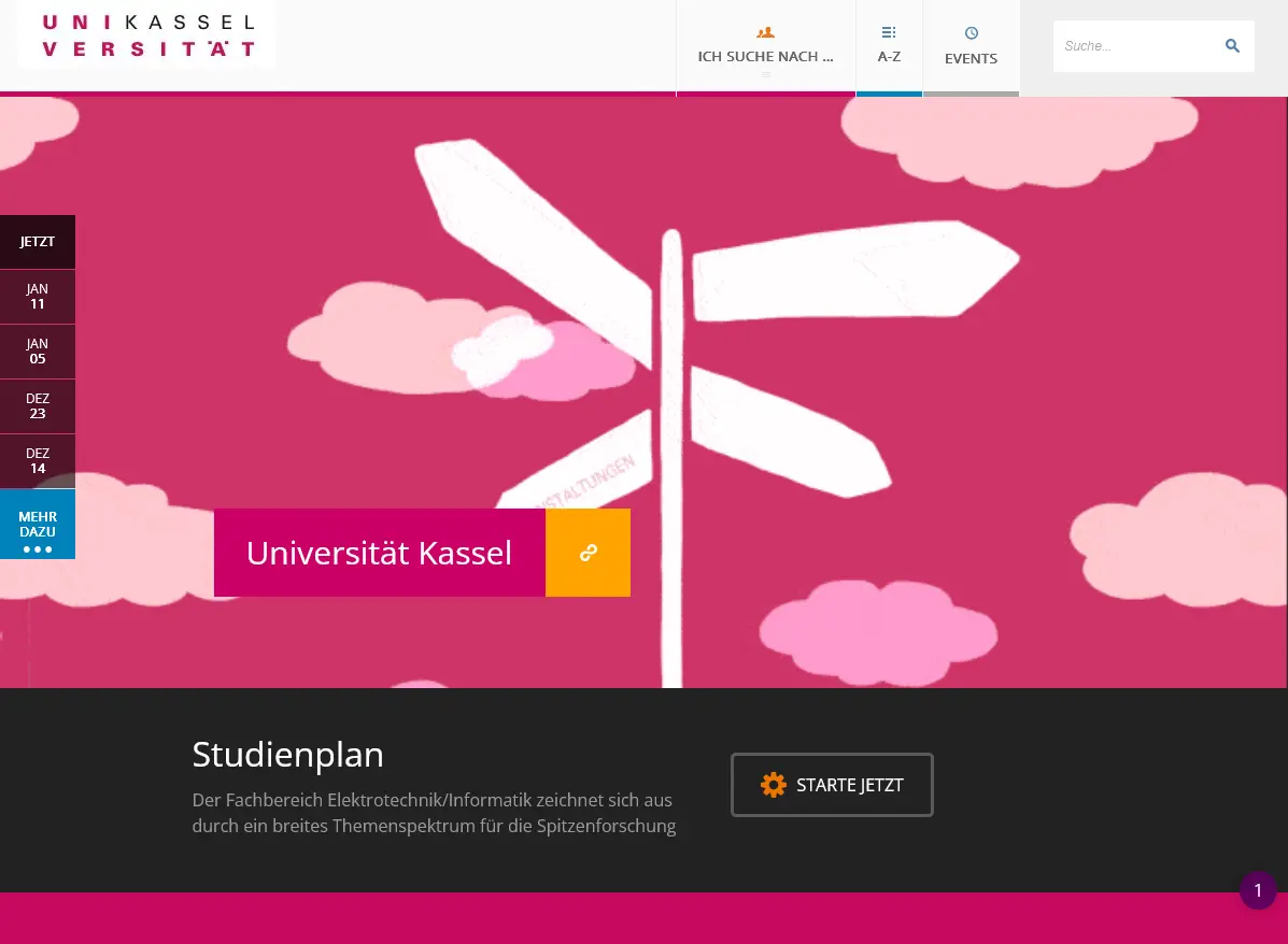 Universität Kassel  frontpage design