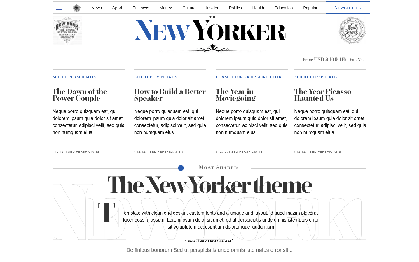 New Yorker template with a grid layout