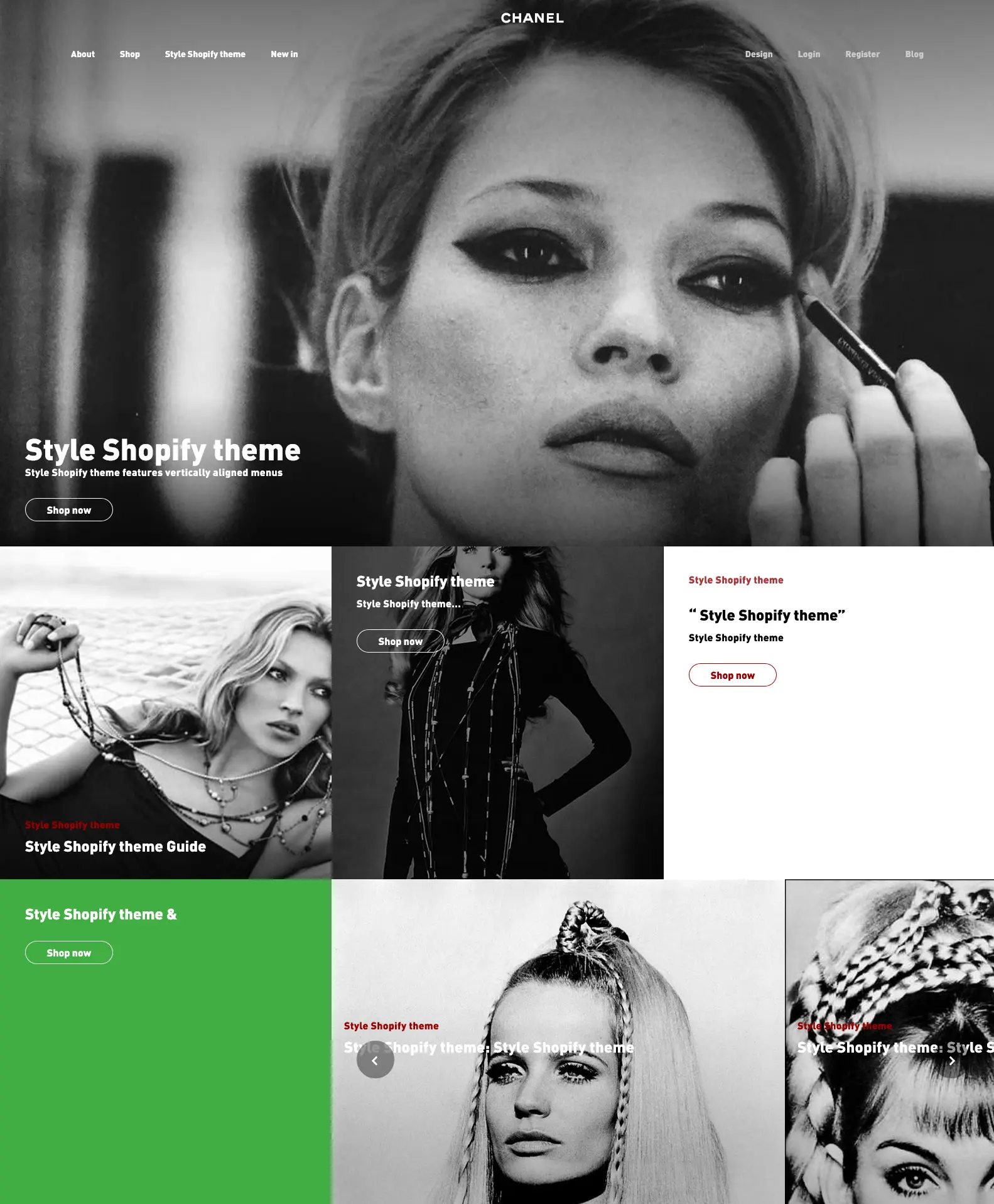Moss model theme frontpage ecommerce design
