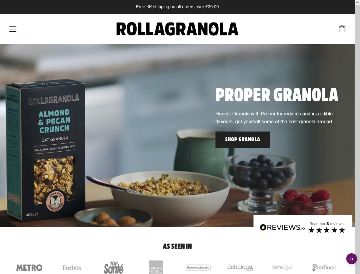 Rollagranola product page mobile shopify design