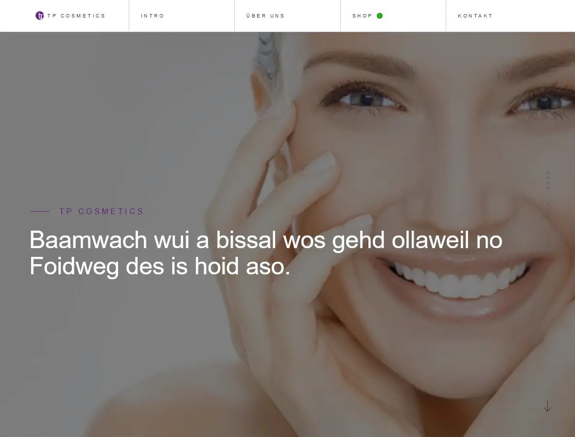 TP Cosmetics  front page ecommerce shopify design