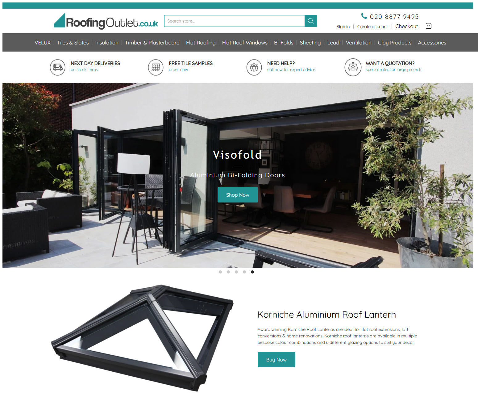 Roofing Supplies homepage ecommerce shopify design