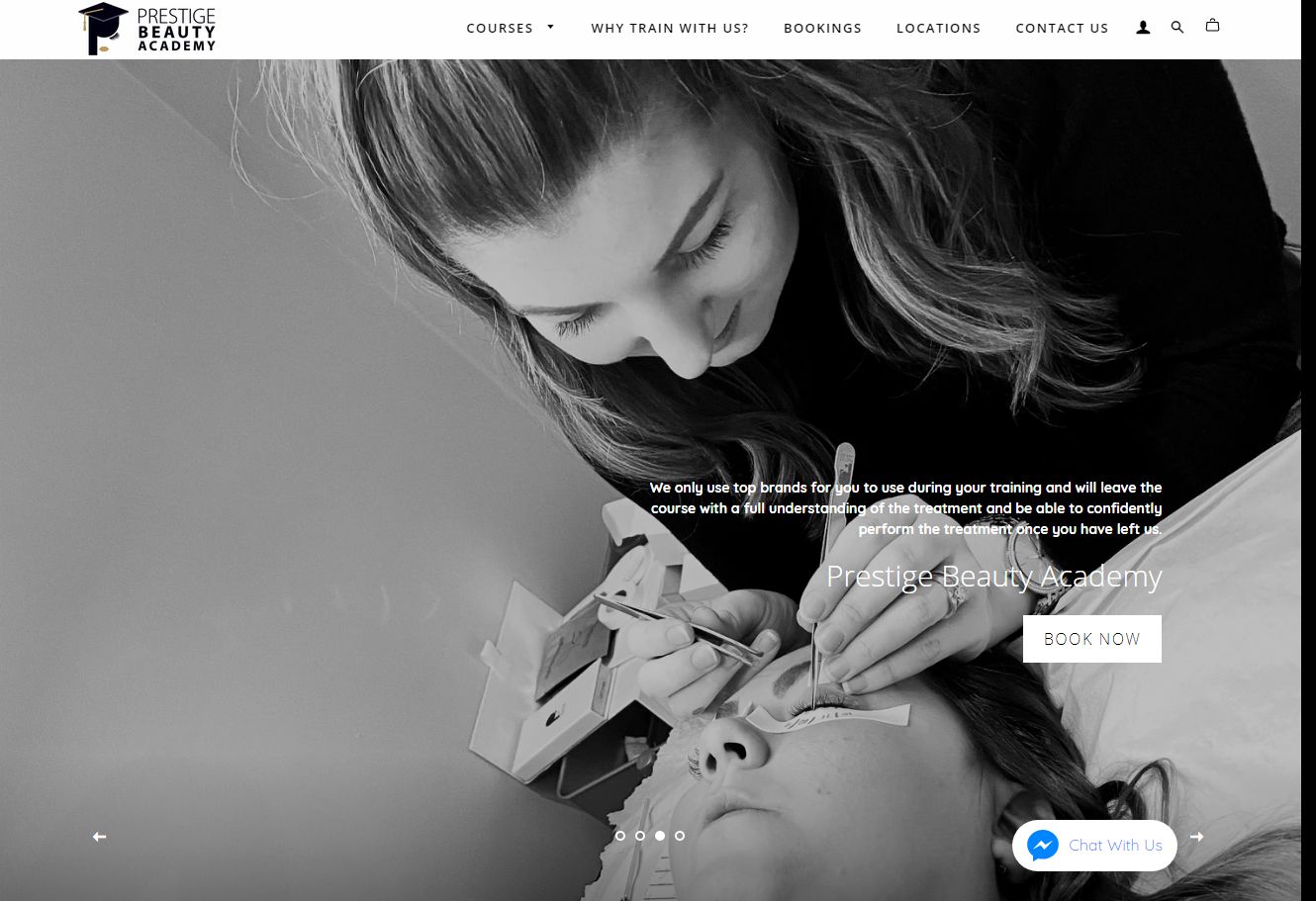 prestige beauty academy front page ecommerce shopify design
