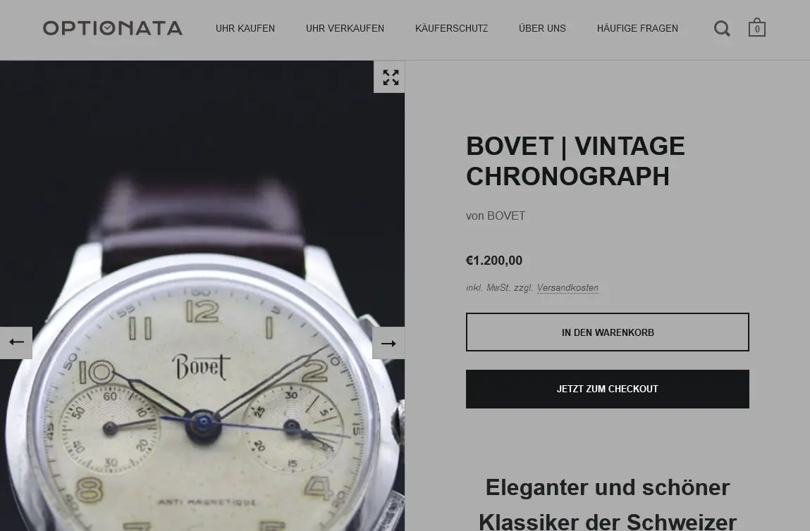 Optionata will deliver straight to your home - tested, guaranteed BOVET VINTAGE CHRONOGRAPH