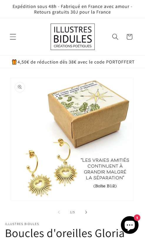 Boucles d'oreilles coeur ex-voto doré - Gloria - Bijou élégant – Illustres Bidules