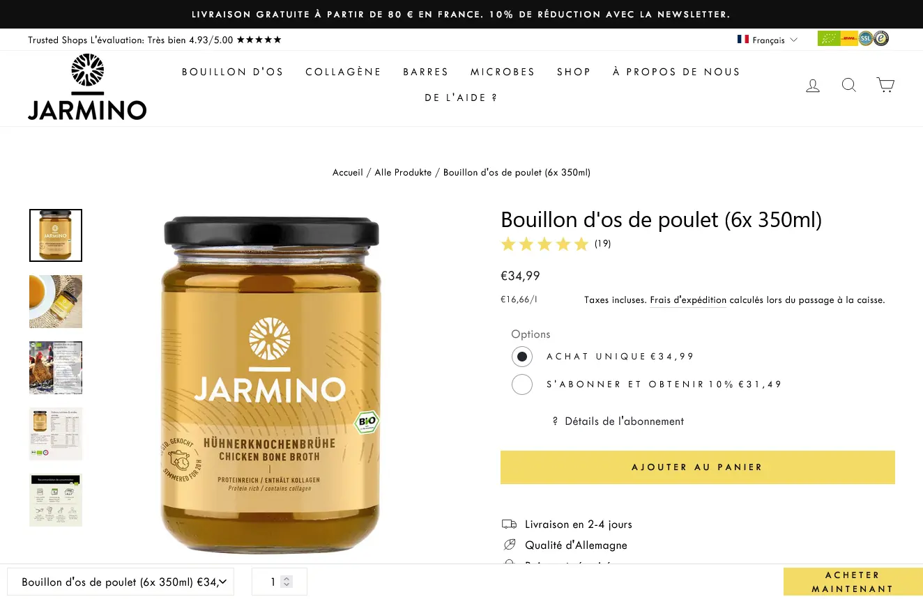 Bouillon d'os de poulet (6x 350ml)