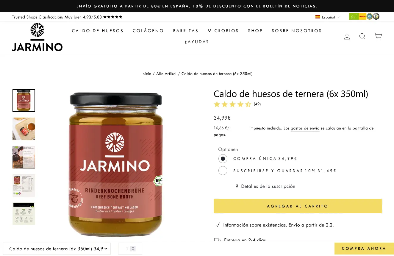 Caldo de huesos de ternera (6x 350ml)