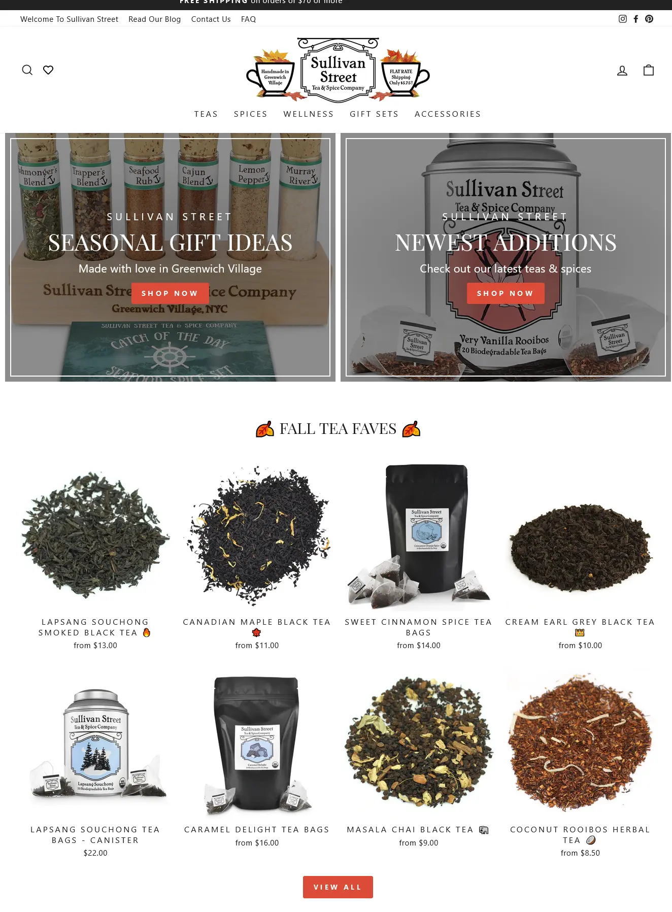 Sullivan Street Tea front page ecommerce shopify design