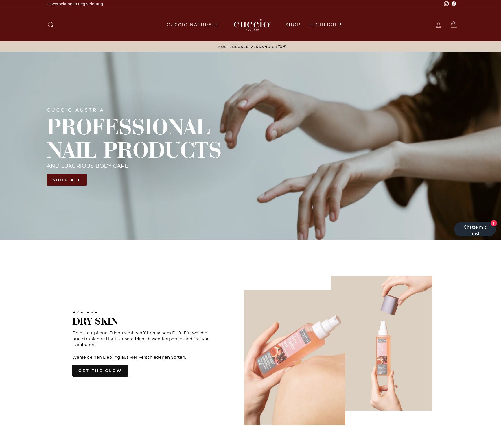 Cuccio front page ecommerce shopify design