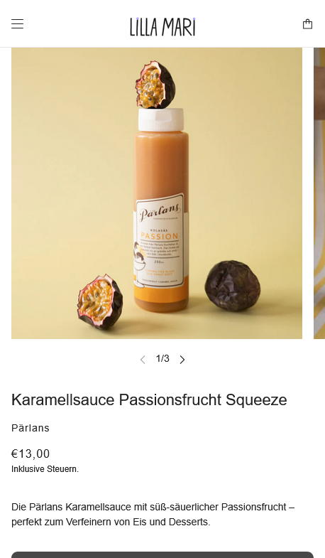 Lilla Mari product page ecommerce