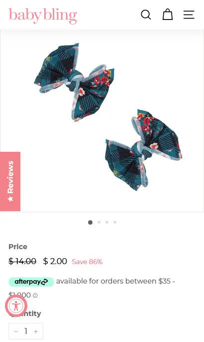 Baby Bling Bows product page mobile ecommerce shopify design