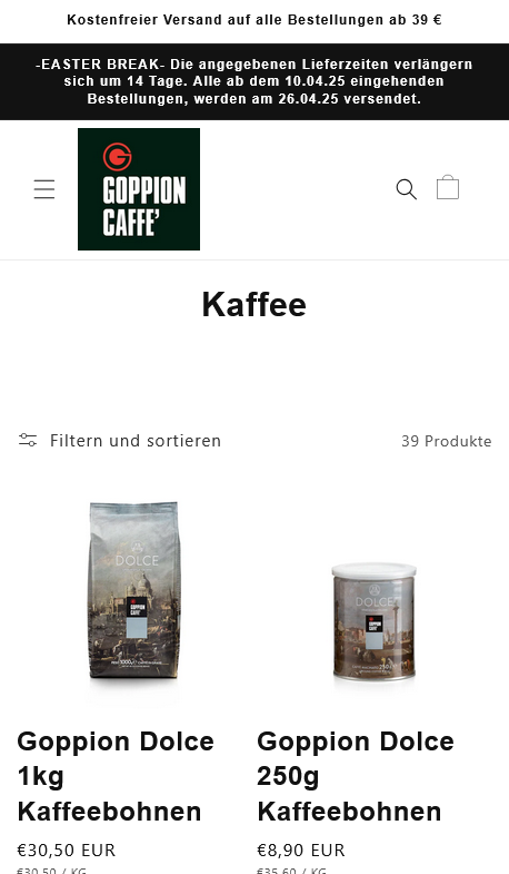 Goppion Caffè collection page ecommerce