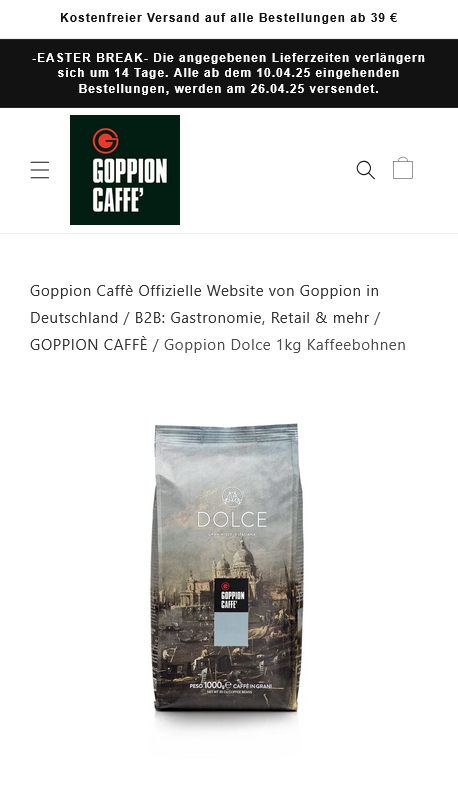 Goppion Caffè product page ecommerce