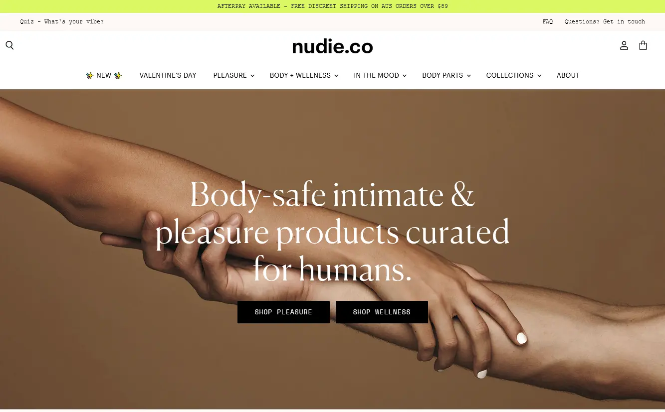 Nudie Co front page ecommerce shopify design