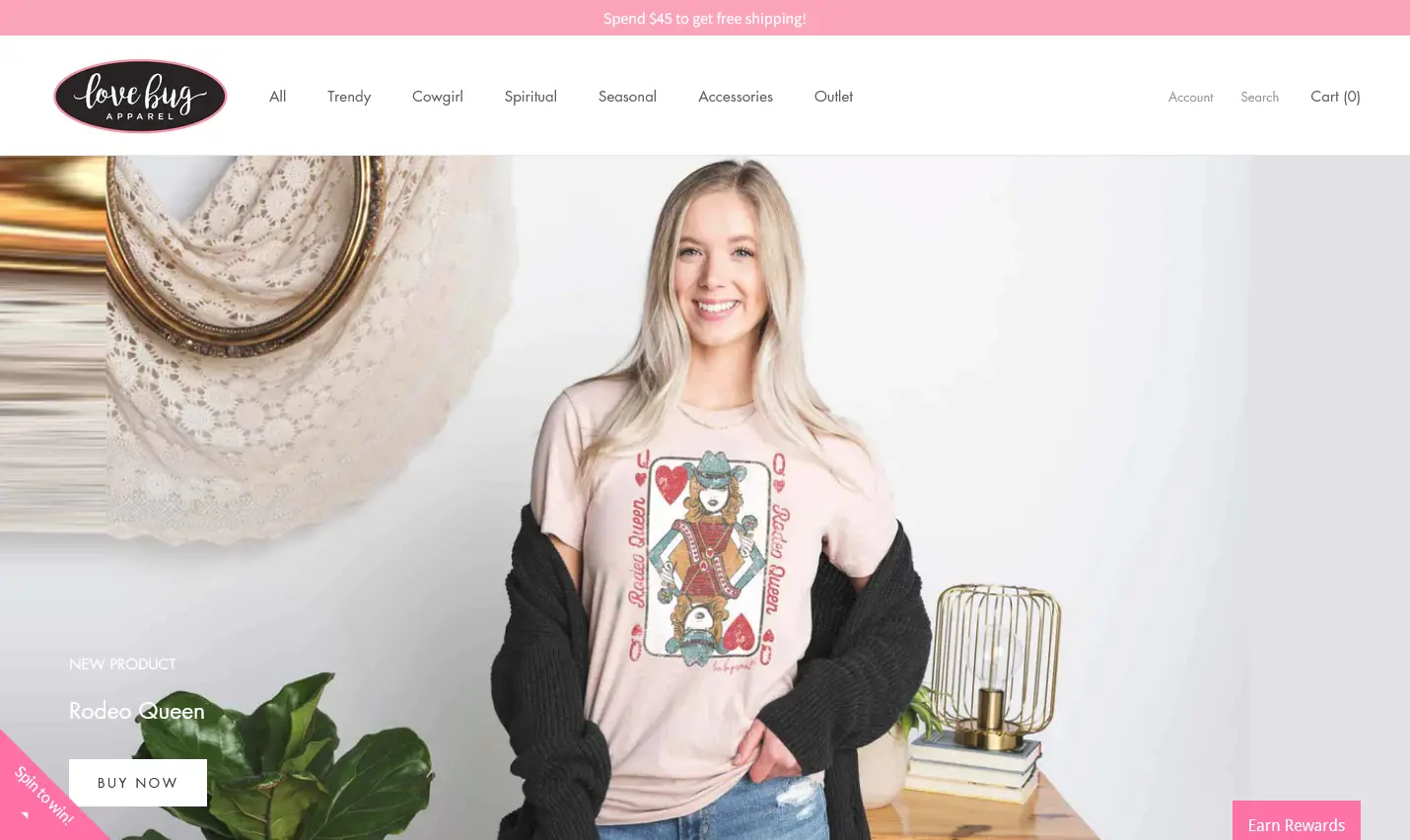Love Bug front page ecommerce shopify design