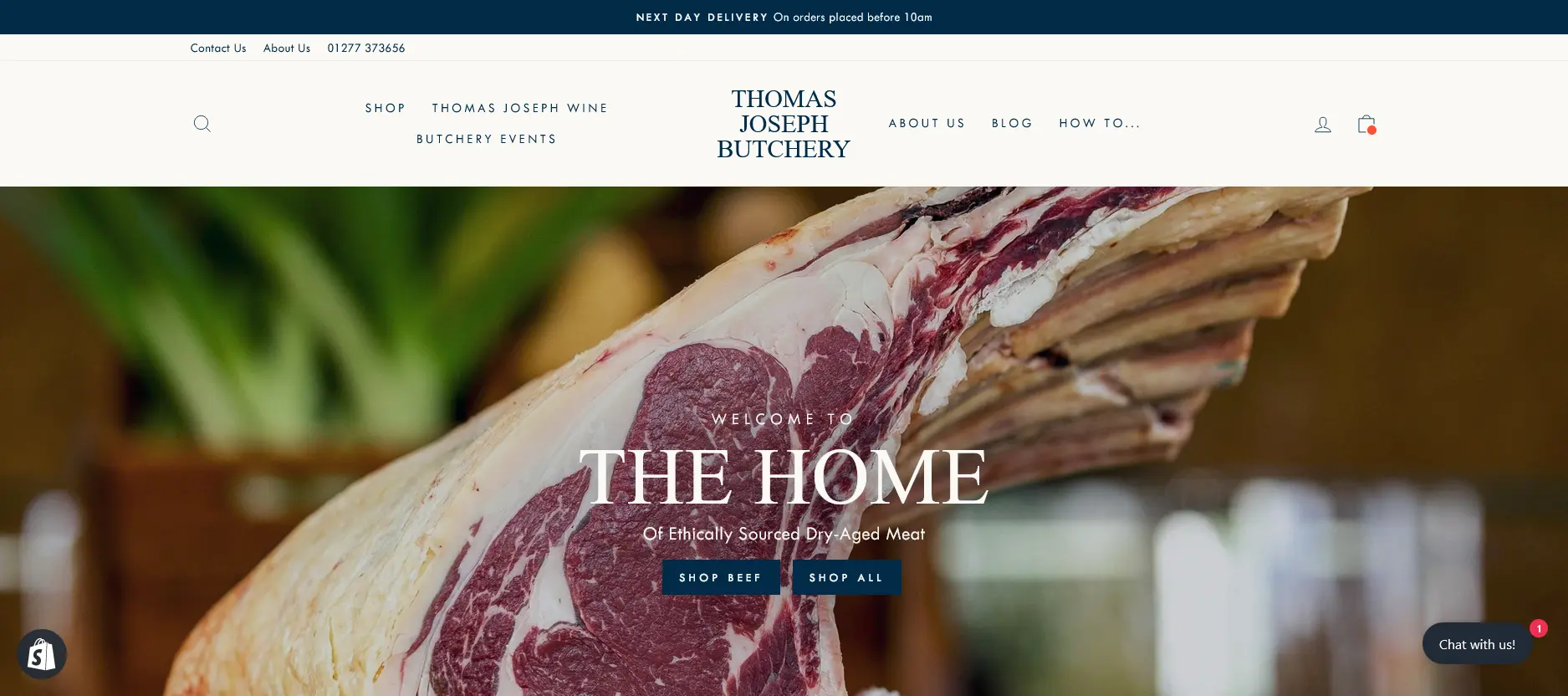 Thomas Joseph Butchery front page ecommerce shopify design