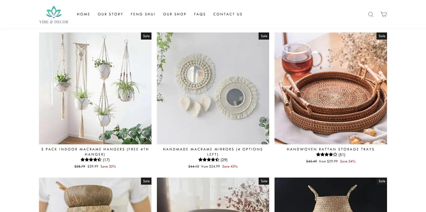Vibe & Decor front page ecommerce shopify design