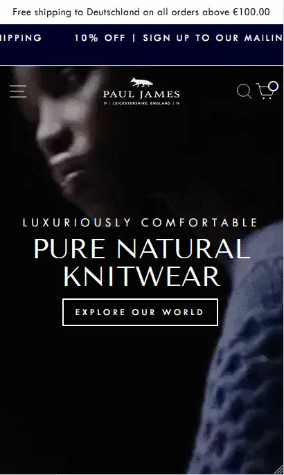 Paul James Knitwear mobile ecommerce shopify  PLUS design