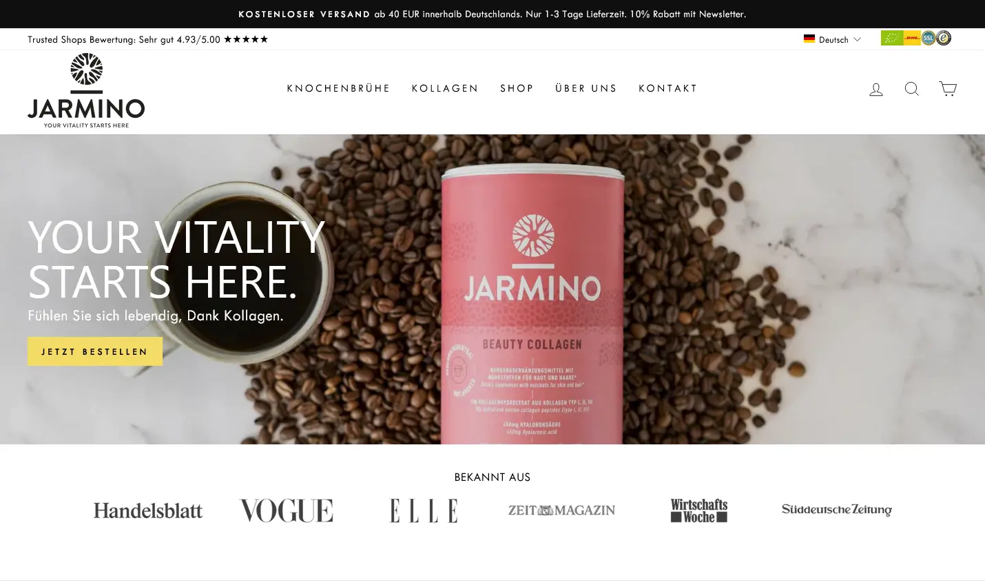 JARMINO® ch front page ecommerce shopify design