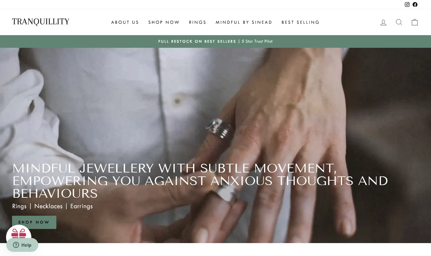 Tranquillity front page ecommerce shopify design