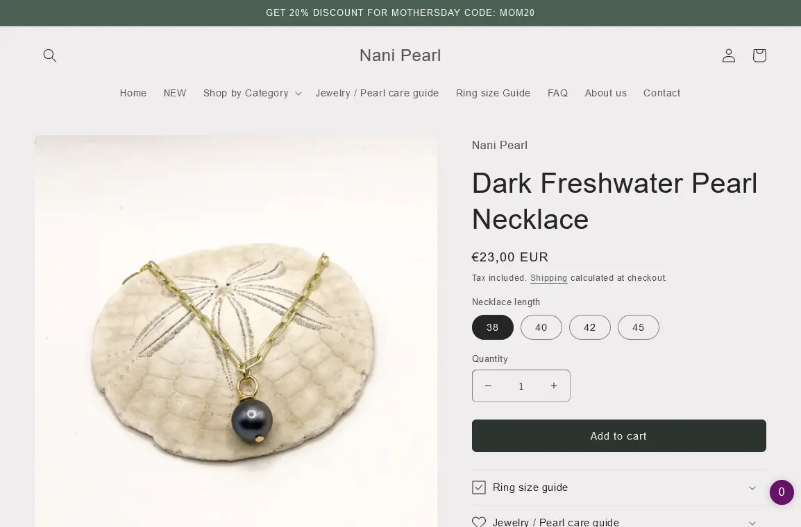 Nani Pearl product page ecommerce shopify design