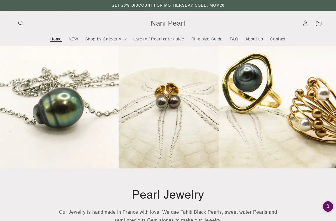 Nani Pearl front page ecommerce shopify design