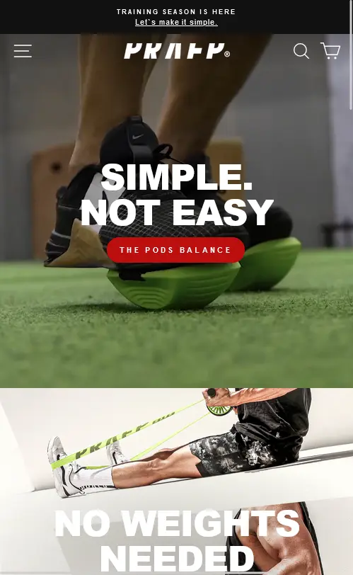 Praep® front page ecommerce shopify design