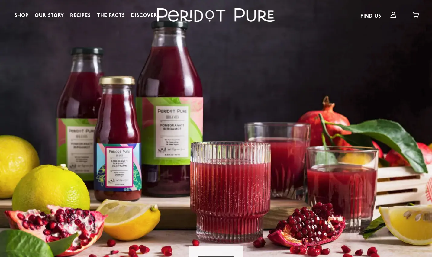 Peridot Pure front page ecommerce shopify design