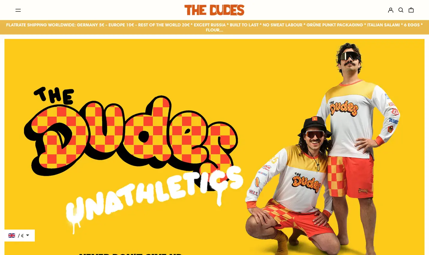 The Dudes front page ecommerce shopify design