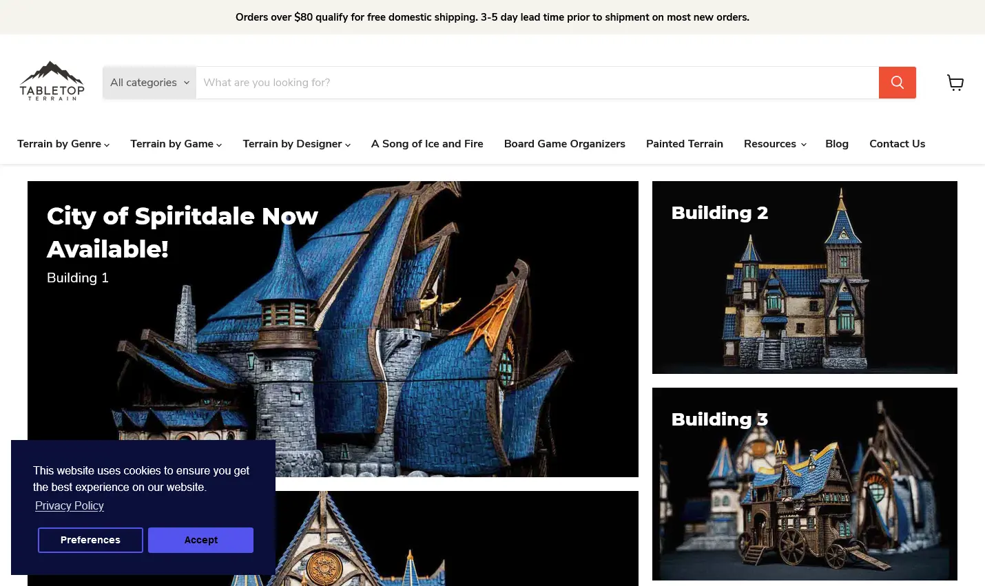 Tabletop Terrain front page ecommerce shopify design