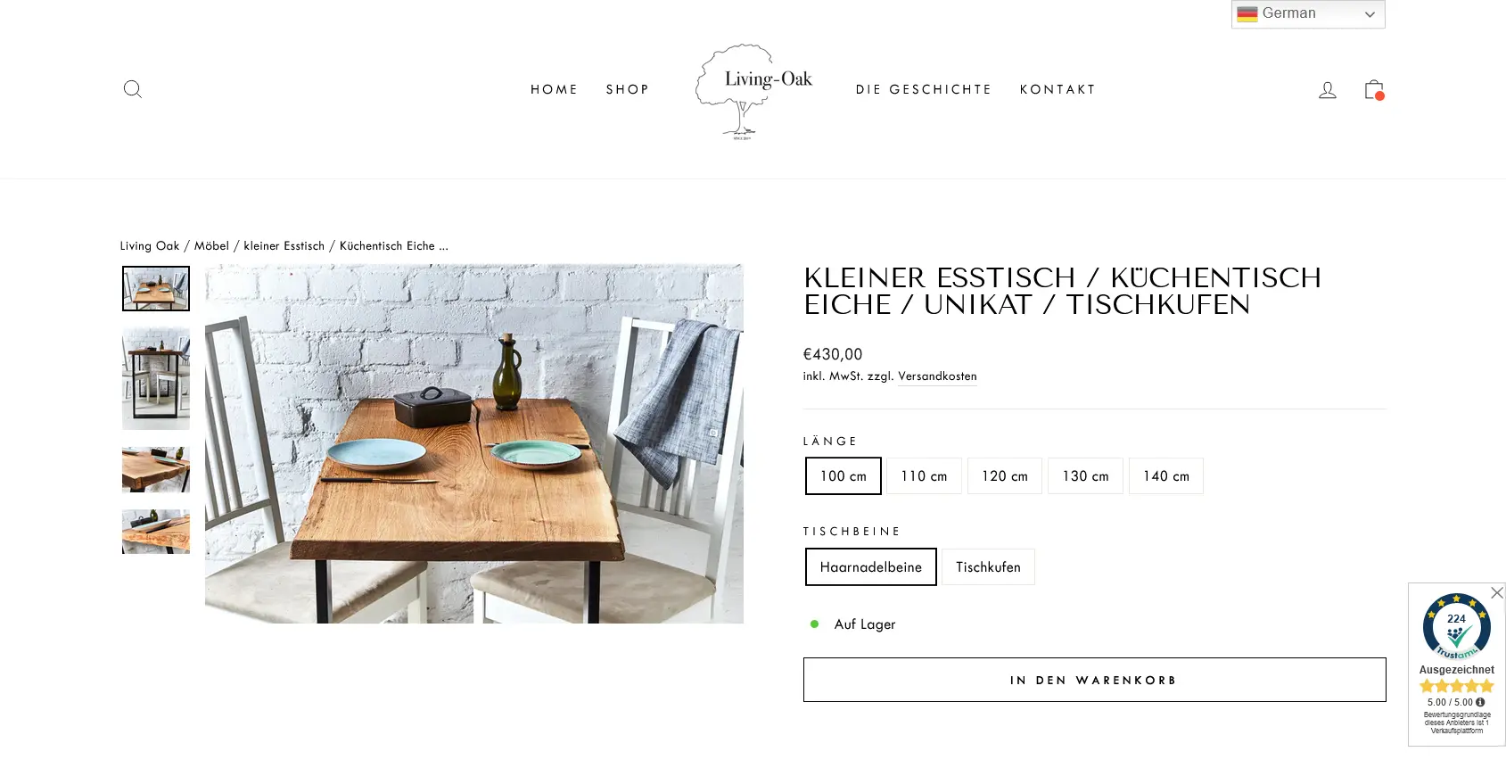 Living Oak productpage ecommerce shopify design
