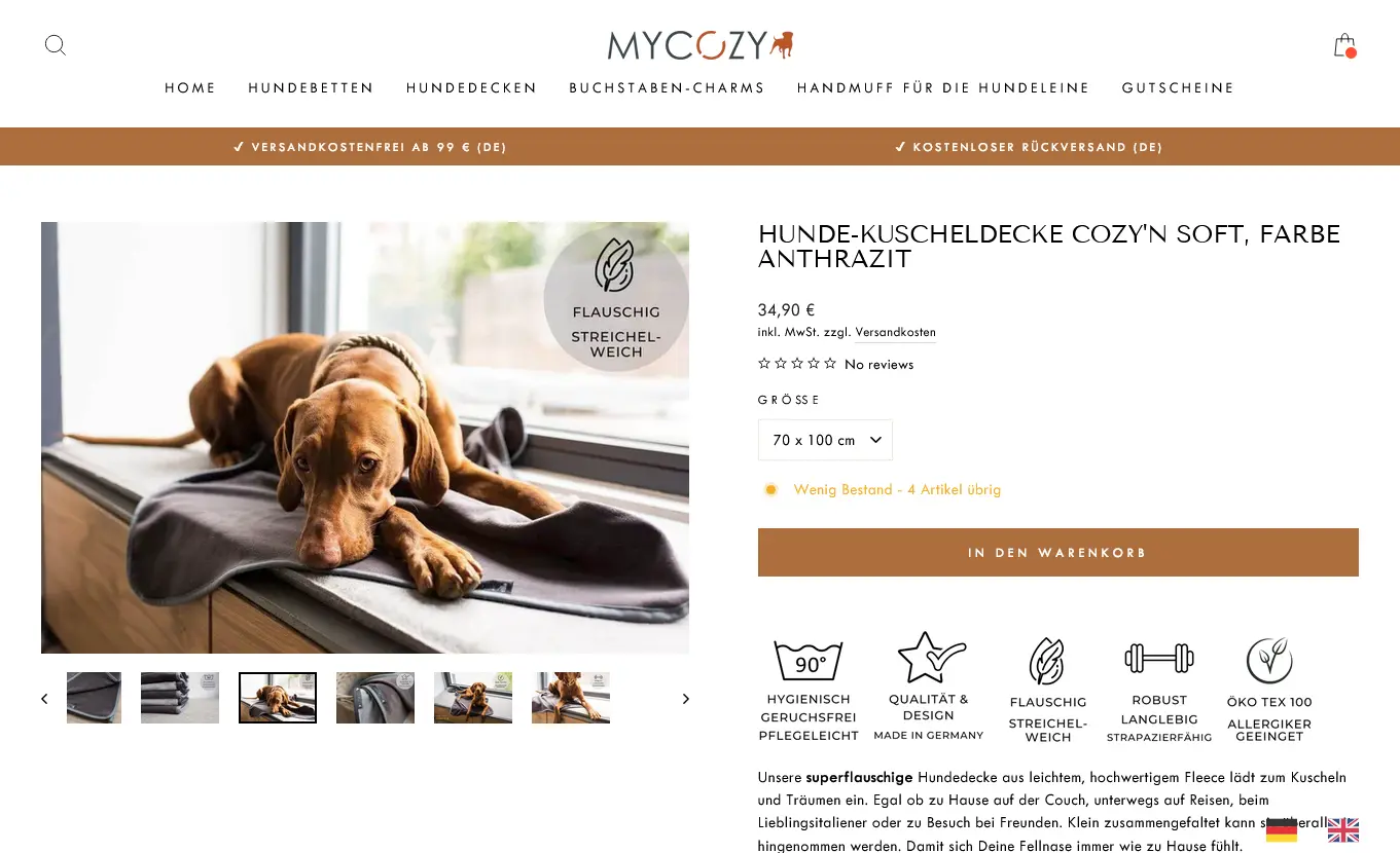 MyCozy product page ecommerce shopify design