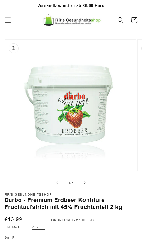RR's Gesundheitsshop product page ecommerce