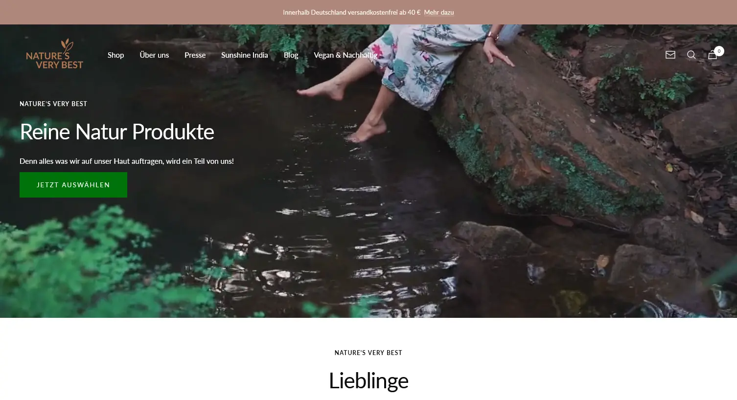 Nature's Very Best front page ecommerce shopify design