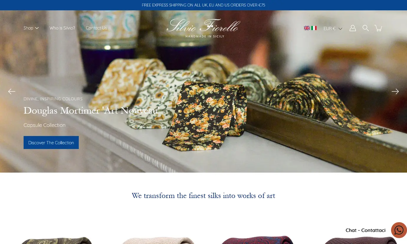 Silvio Fiorello front page ecommerce shopify design
