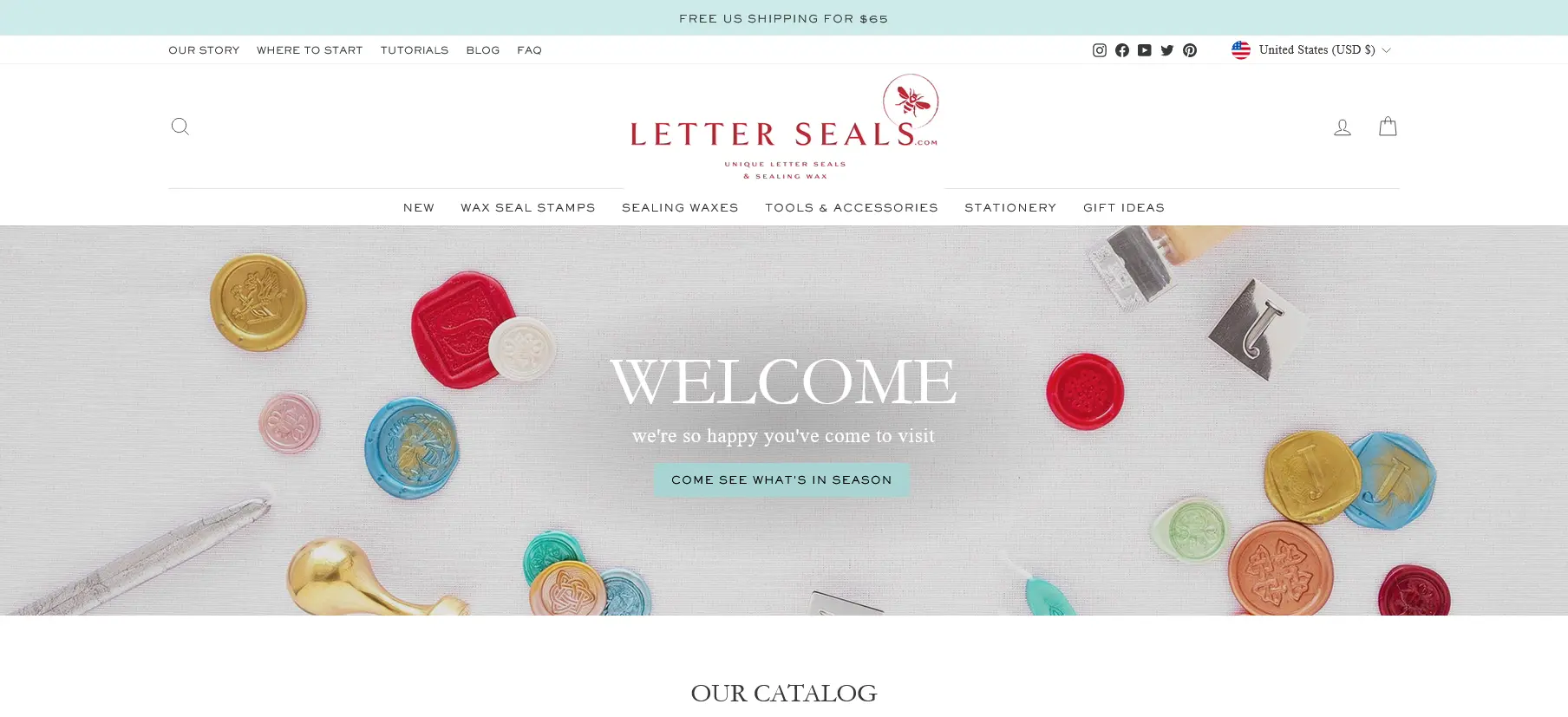 LetterSeals front page ecommerce shopify design