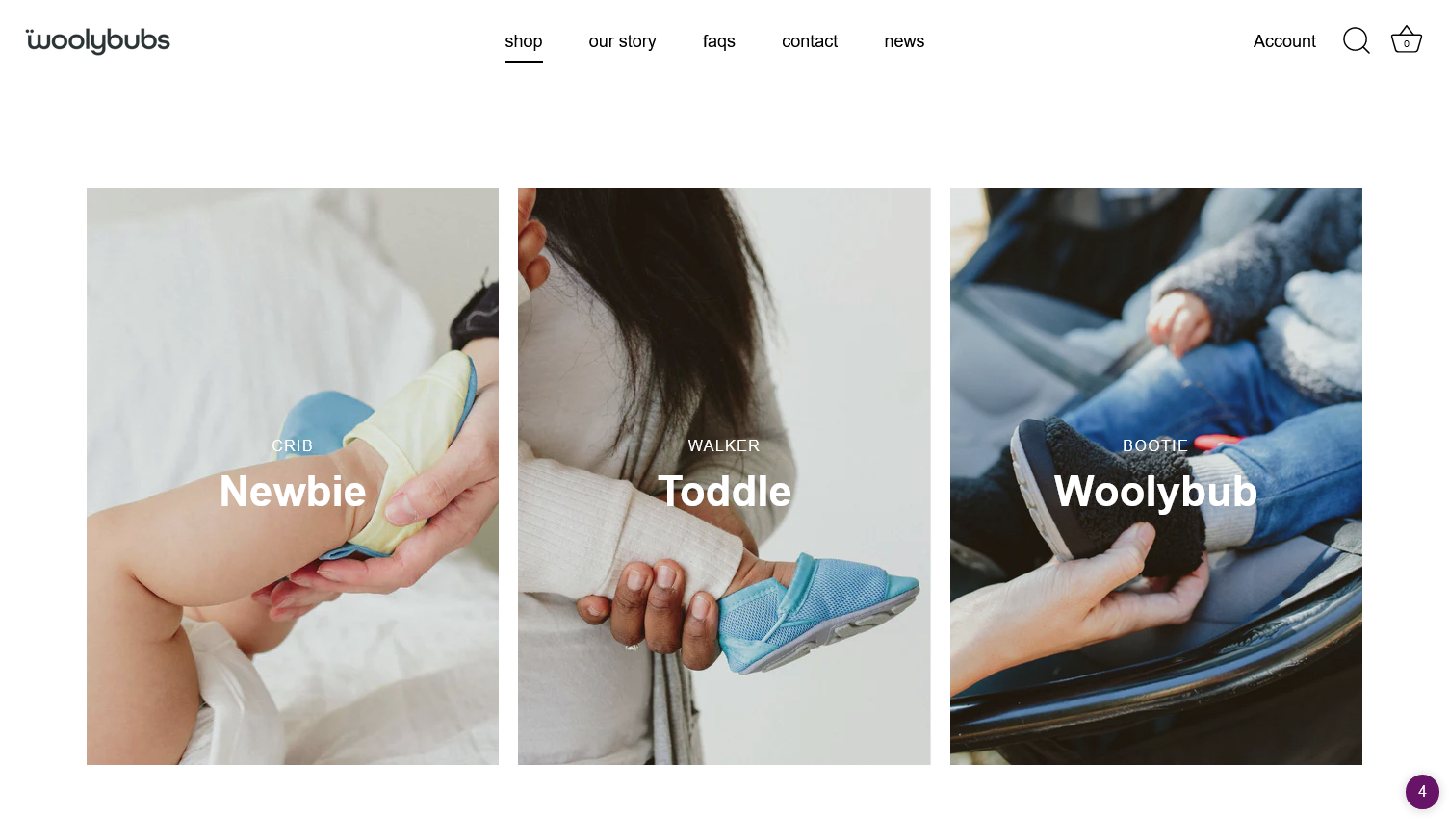 Woolybubs front page ecommerce shopify design