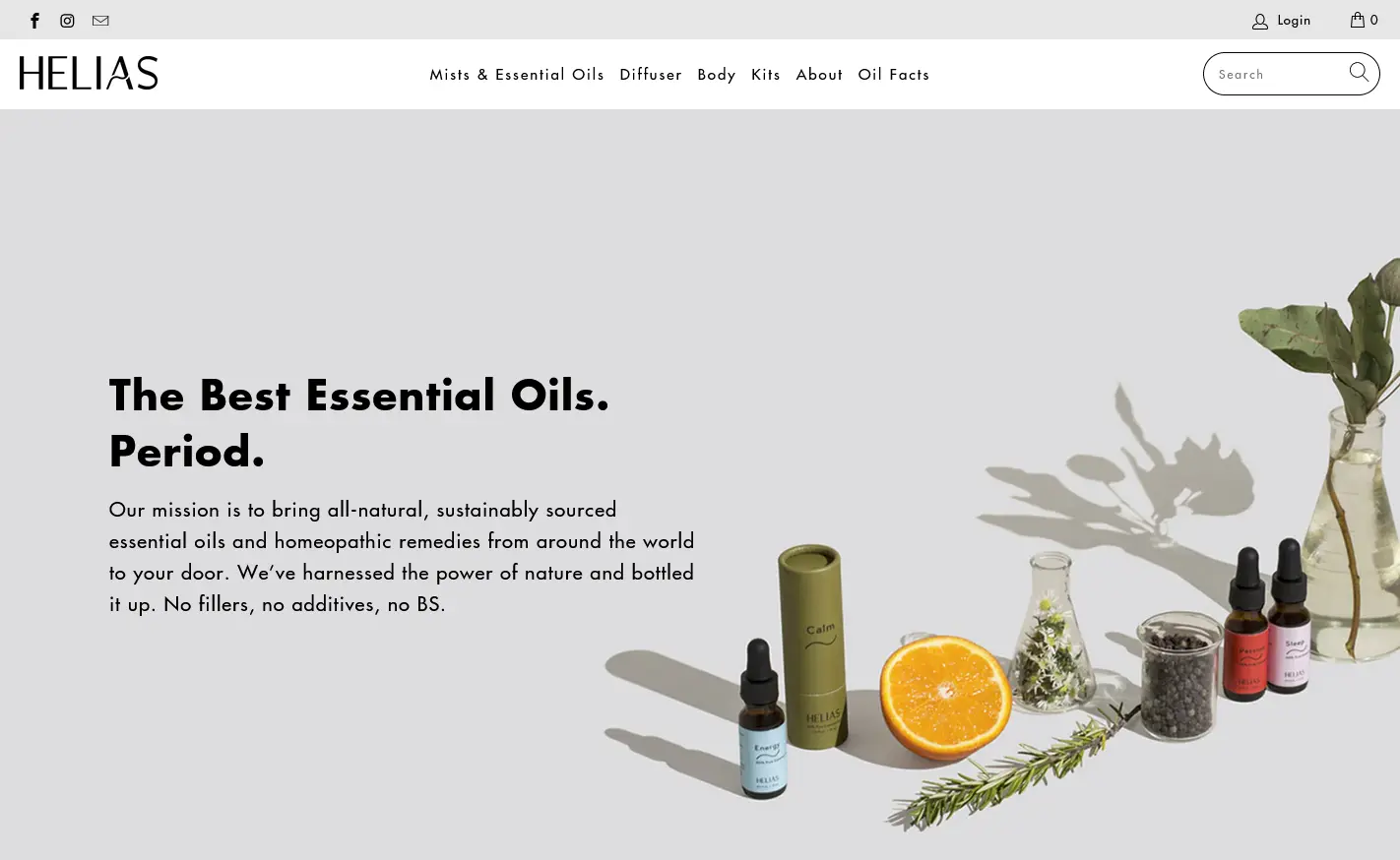 helias front page ecommerce design