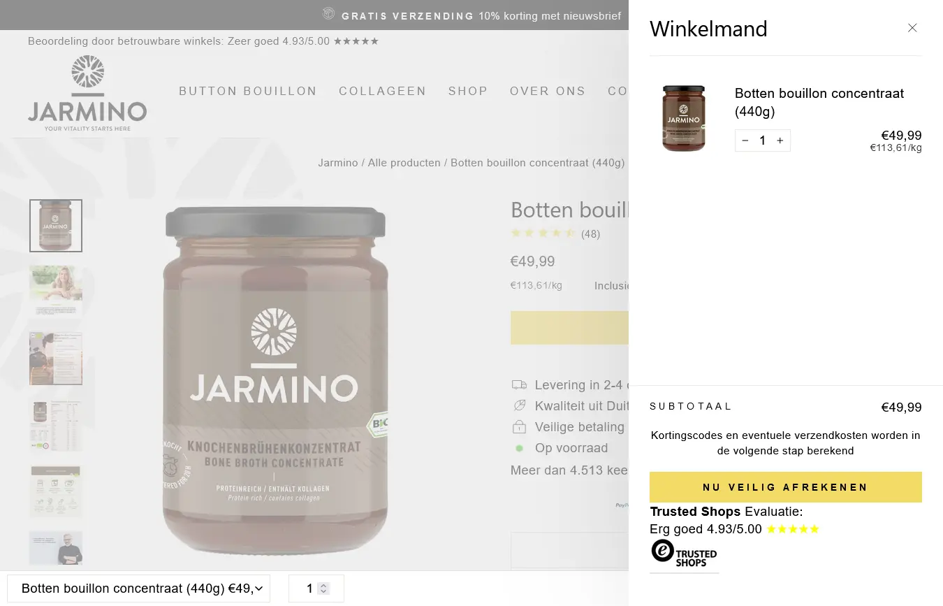 Jarmino NL productpagina e-commerce Shopify-ontwerp