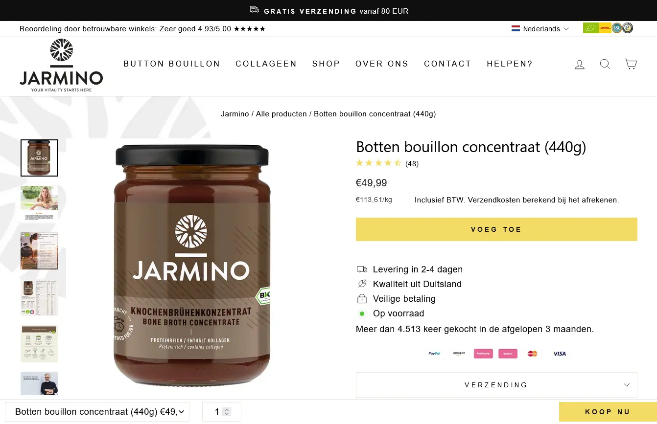 E-commerce ontwerp van de productpagina van Jarmino NL