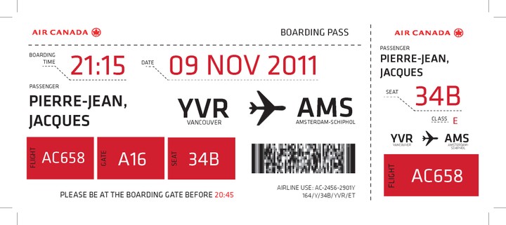 Boarding pass n° ac 658