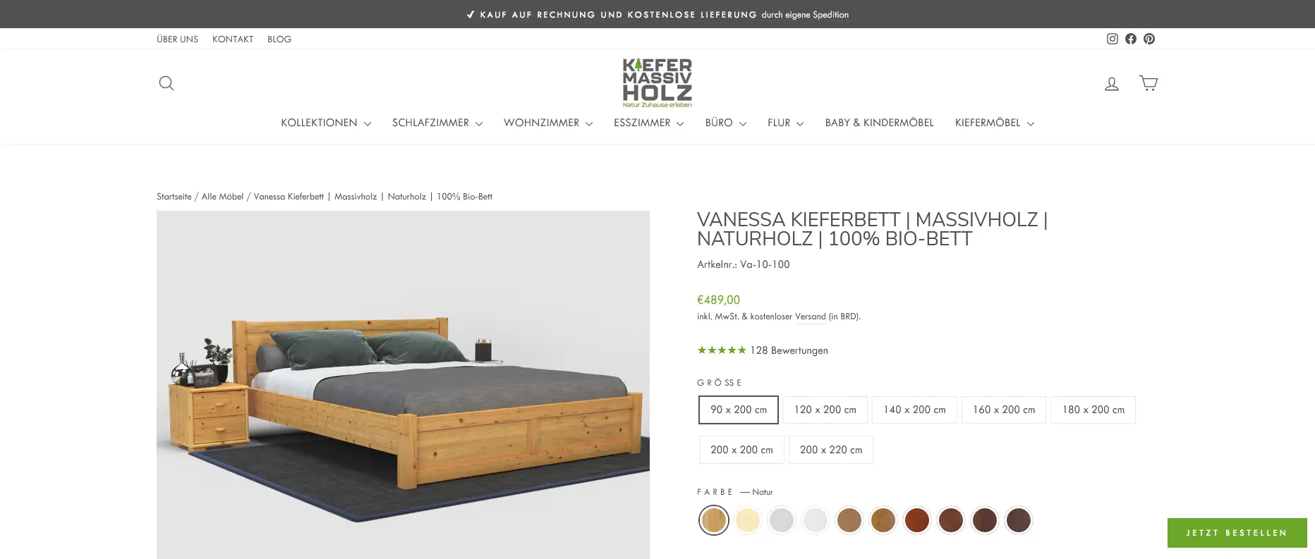 Kiefer bett product page