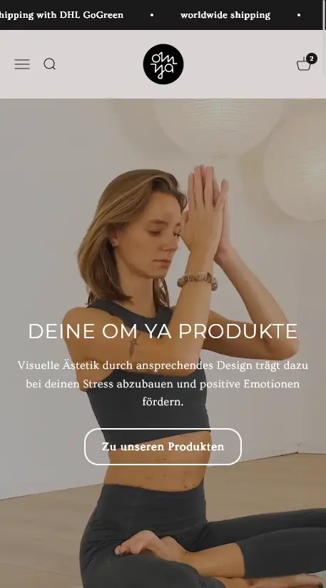 OM YA frontpage ecommerce shopify design