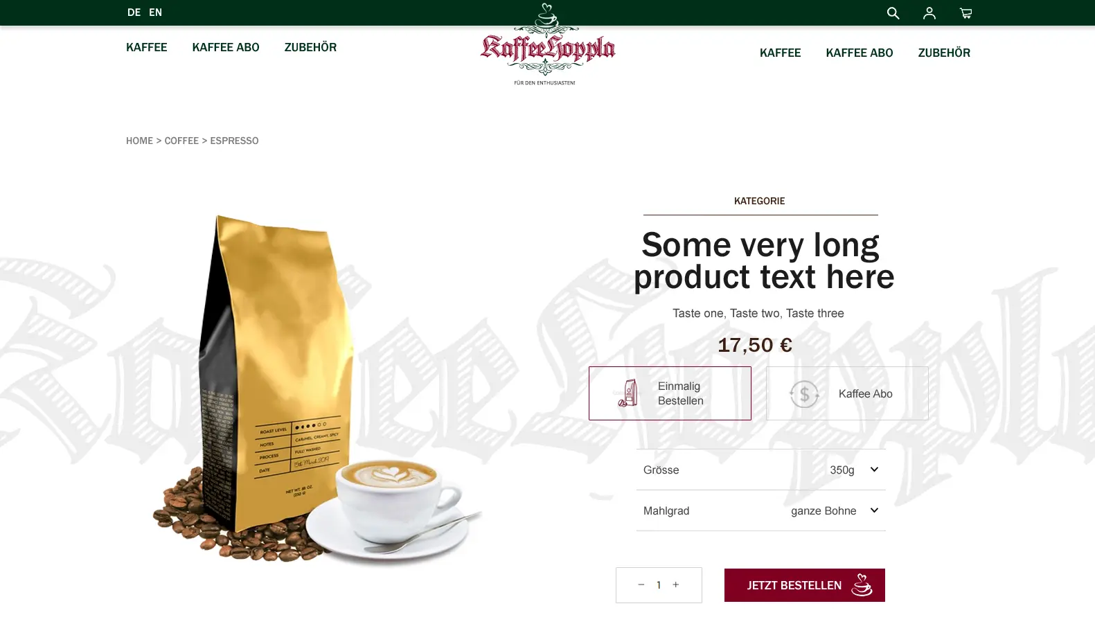 Kaffee hoppla full scale extensive product page
